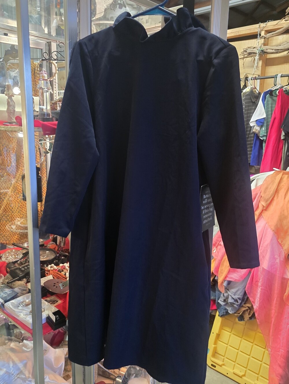 Tuckernuck Size Medium Shift Dress Ruffle Neck With Tie Back 3/4 Sleeve Dress